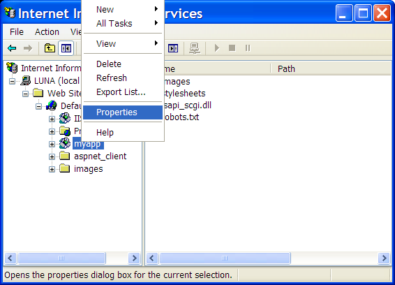 myapp directory screen
