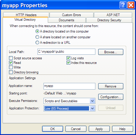 myapp properties screen