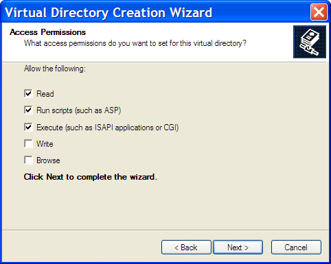 MMC wizard permissions screen